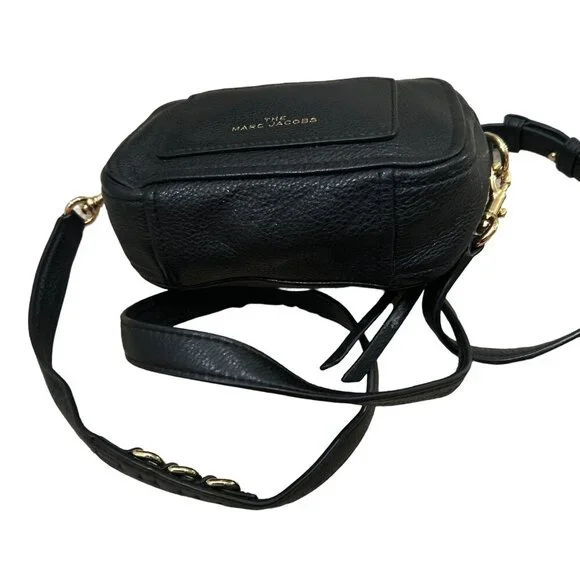 Marc Jacobs The Soft Shot 17 Black Camera Crossbody Purse Leather Bag Gold - Picture 5 of 9